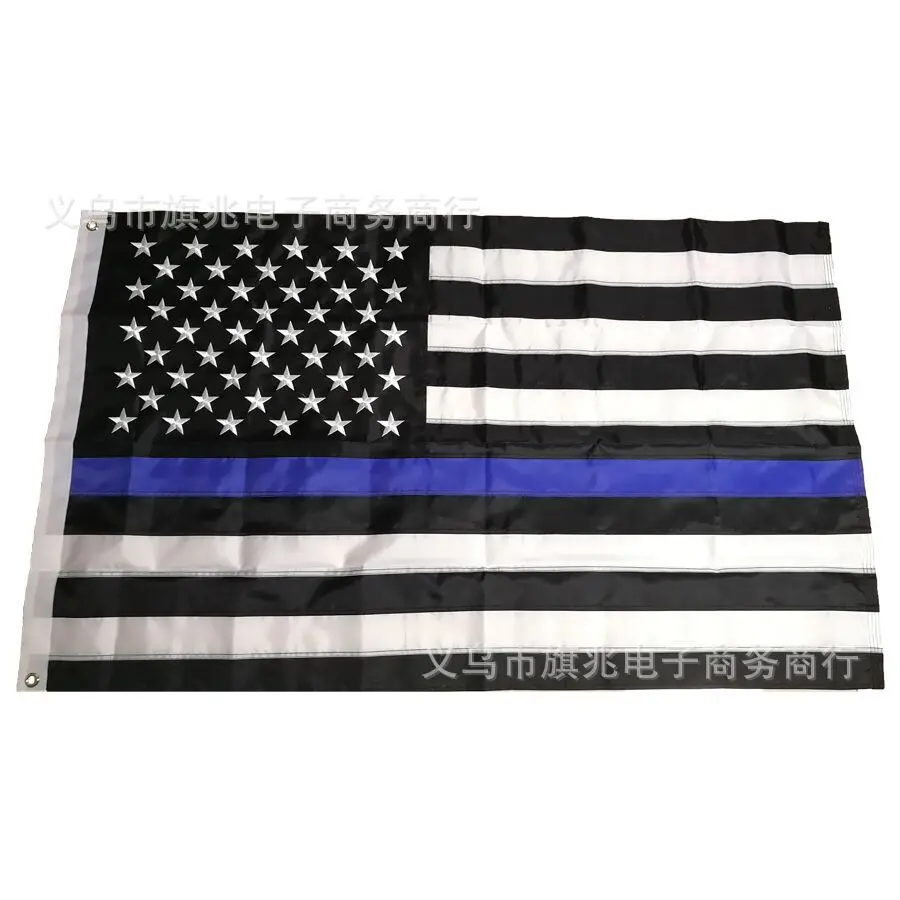 Wholesale 3*5ft Feet blue stripe American embroidery 90*150cm Law enforcement in the United States embroidery flag