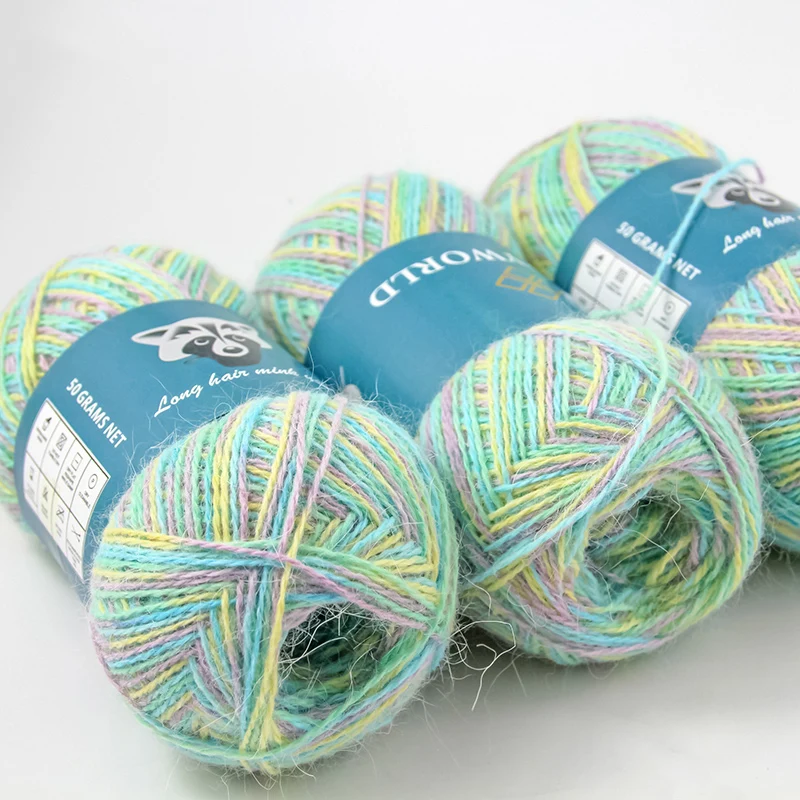 Low MOQ Colorful Dyed Soft Puffy Mink Cashmere Hand Knitting Sweater Angora Nylon Blended woolen yarn