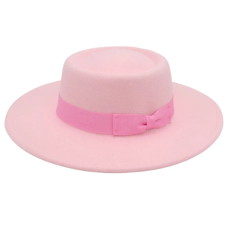 Cross-border Korean cashmere with bow bow dome convex top large eaves fashion casual woolen felt  top hat hat