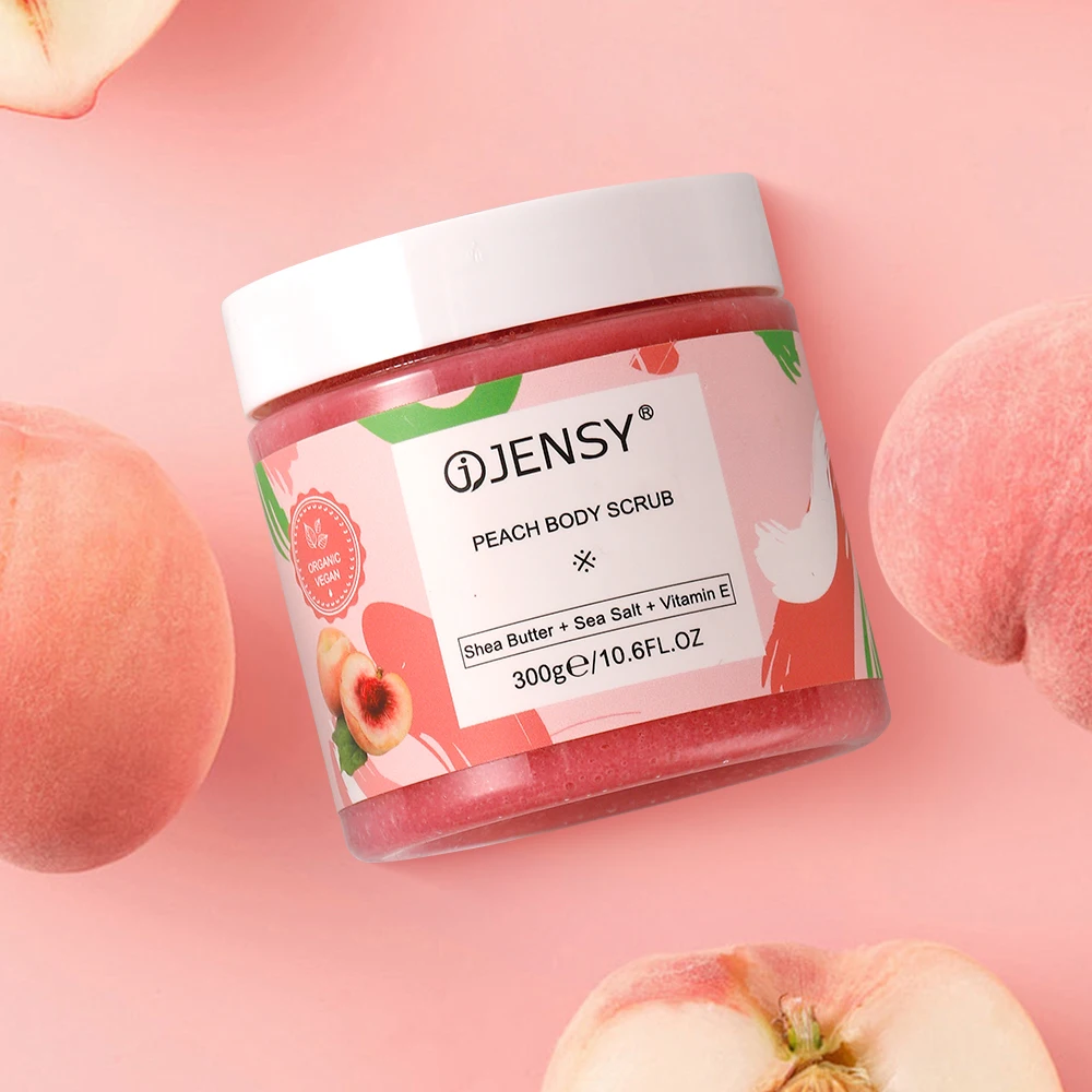 Оптовая продажа от производителя пенная веганская натуральная соль отшелушивающая Органическая персиковая прозрачная индивидуальная этикетка отбеливающий скраб для тела