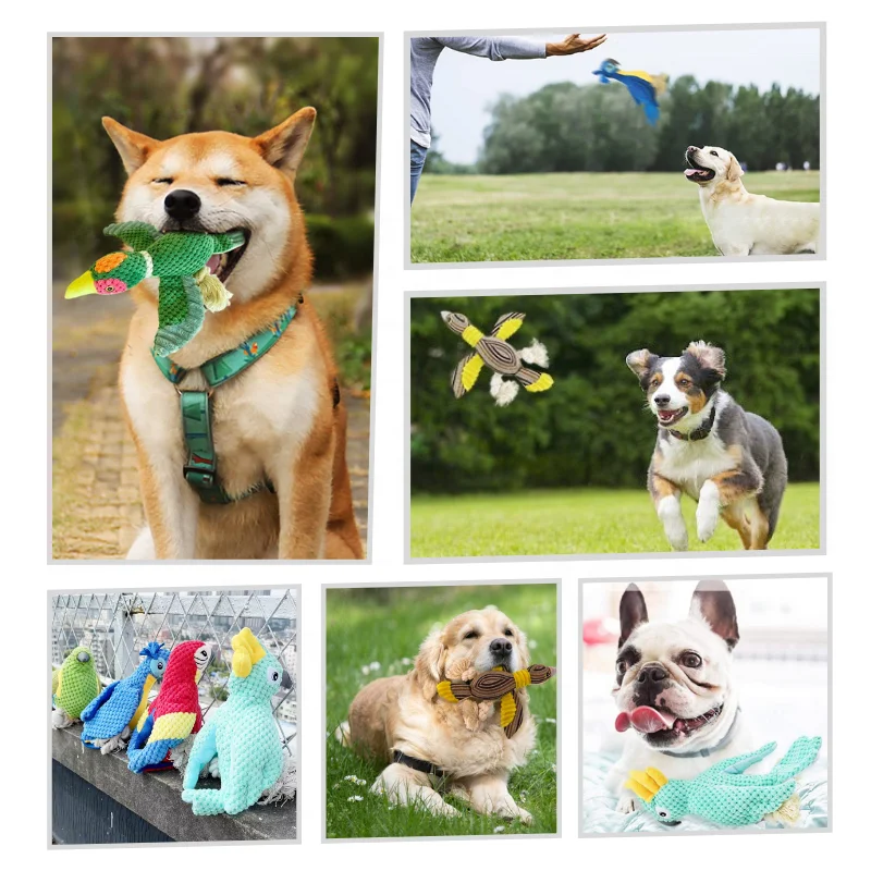 2022 Parrot Goose Pigeon Shape Pet Plush Toy Squeaky Interactive Stuffed Dog Toys