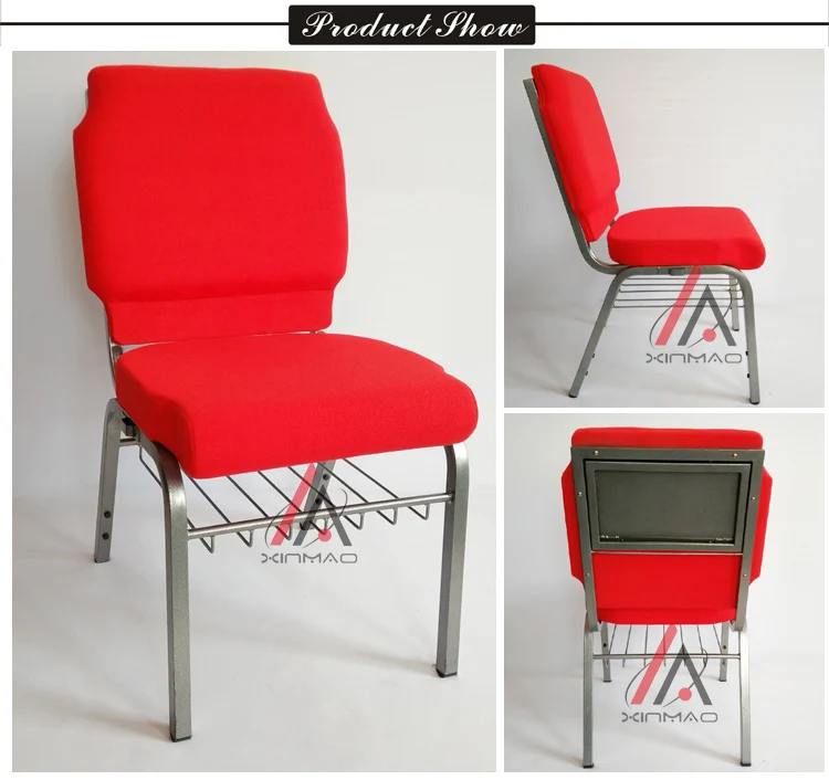 Wholesale premium red upholstered church chairs with bookshelves and writing boards