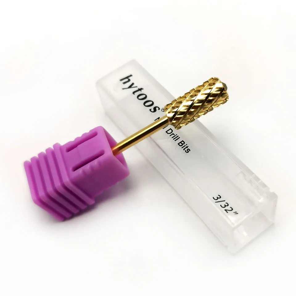 HYTOOS 4XC Large Barrel Nail Drill Bits with Crystals Manicure Carbide Burr Nail Accessories Gel Removal Milling Cutter