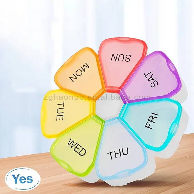 hot sale premium black flower petals pill organizer weekly travel  pill medicine box 7 days grids compartments pill storage box