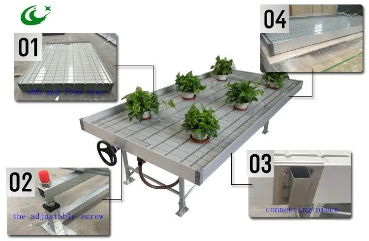Movable Rolling Bench Ebb And Flow Hydroponic System 4x8 Seedbed Flood Growing Table Plant Drainage Bed