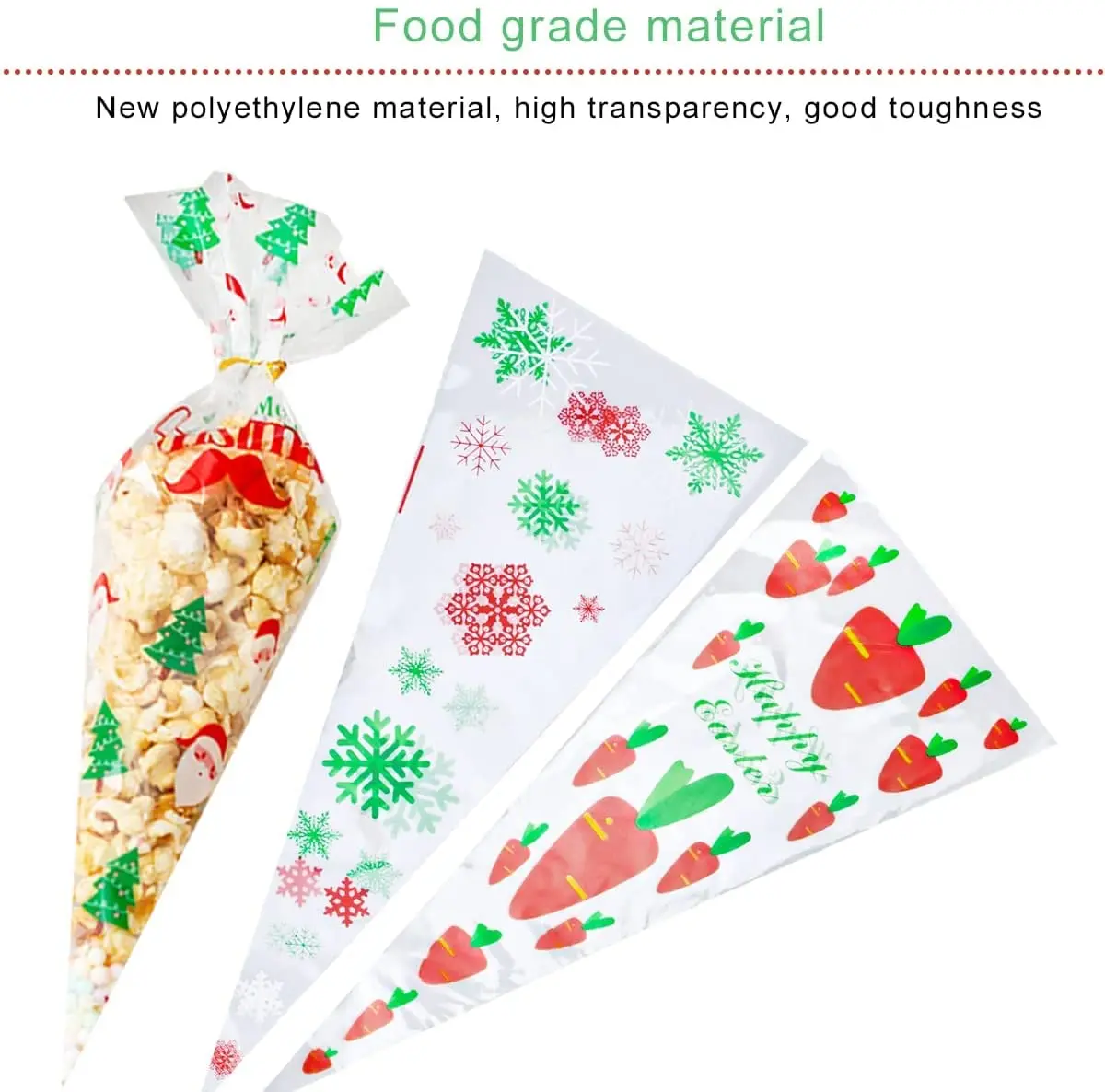 China Factory Wholesale Transparent Triangle Cellophane Bags Popcorn Sweet Cone Bags