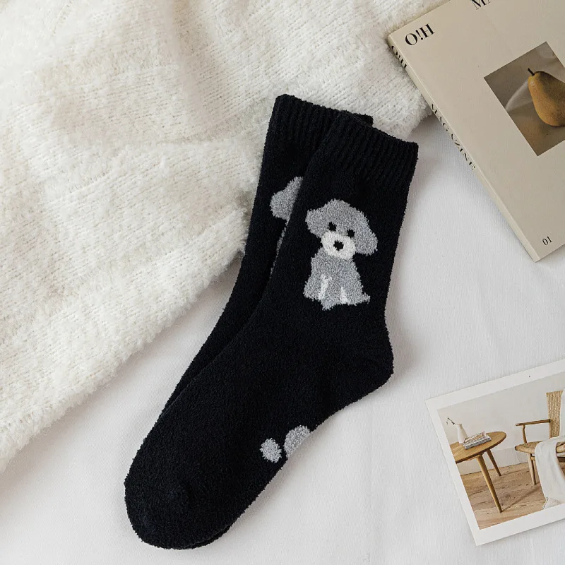 hot sale cute cartoon dogs floor sleeping ladies warn winter extra thick indoor fuzzy winter socks