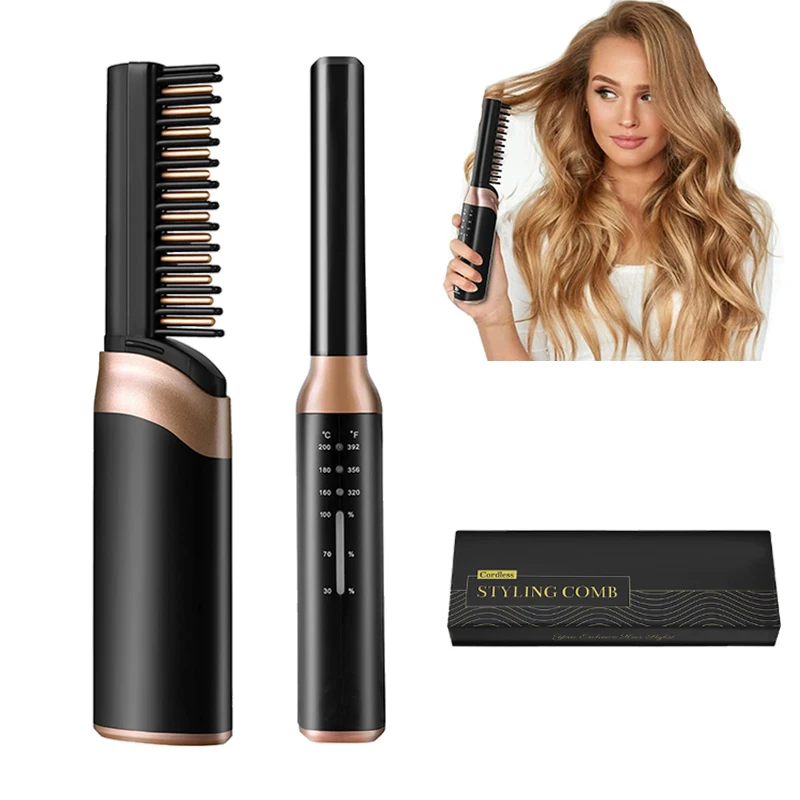 Wholesale wireless Comb Portable Hot Comb Hair Straightener Heat Comb Ceramic Flat Iron cordless Curlers with usb Charge