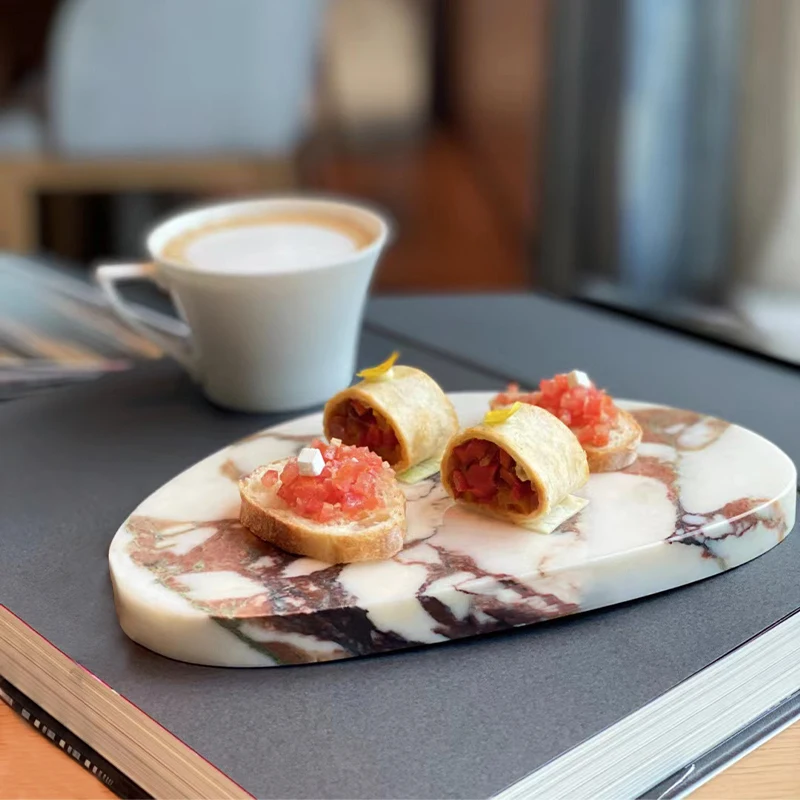 stonekocc Italian Luxury Natural Marble Calacatta Viola Violet Minimalist Trinket Catchall Tray for Perfume Food Plate Slate