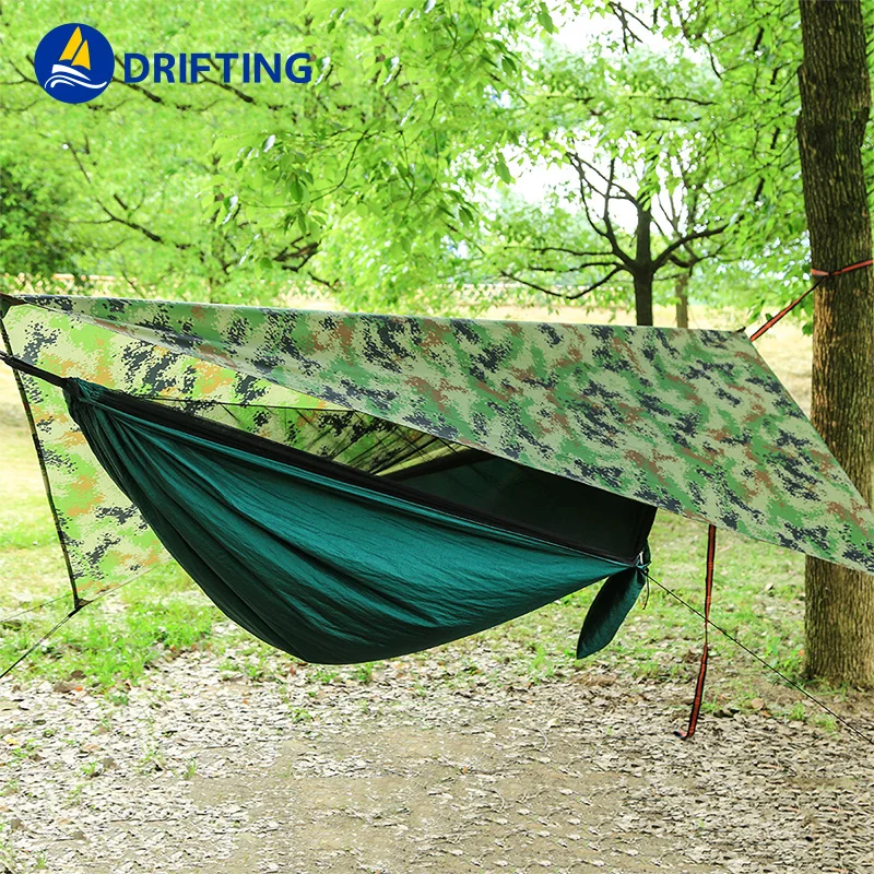 
Outdoor Camping Hammock with Mosquito Net and Sun Shelter Pop-Up Portable Double Parachute Swing Hammocks Tent Tarp Rain Fly 