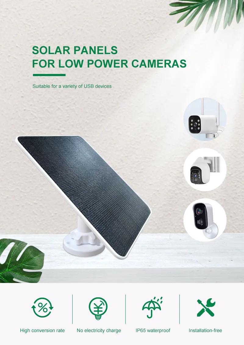 Efficient Solar Panel for Wireless Security Cameras - Easy Setup 6W USB/Type-C