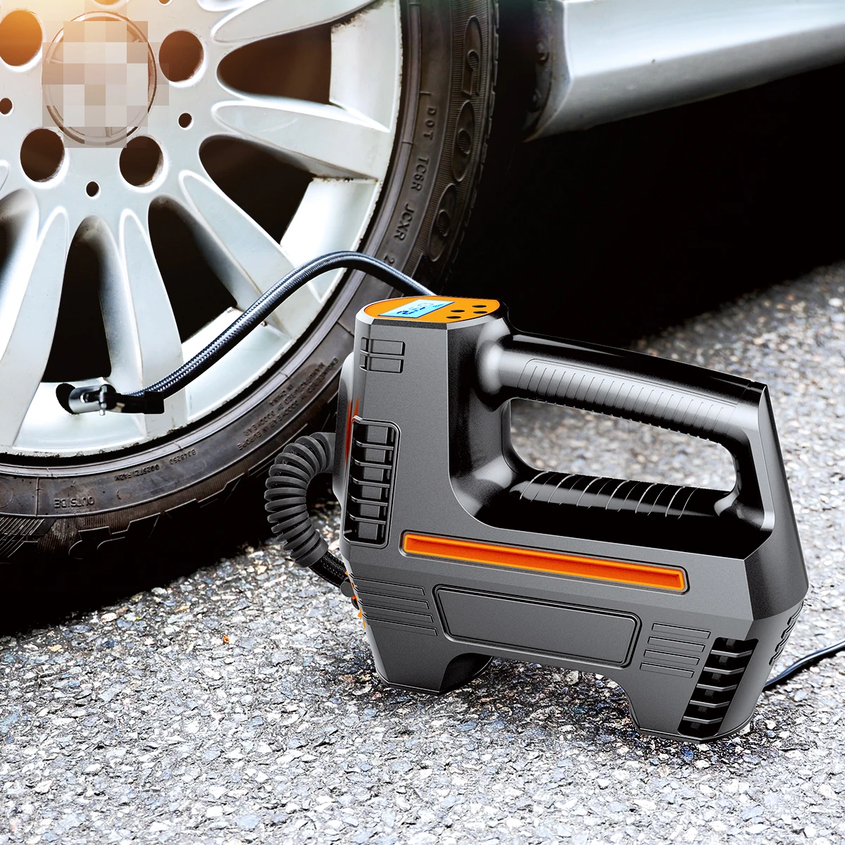 Corded tire inflator for car, motorcycle, bicycle and ball inflation small SUV air compressor tire pump with LED light