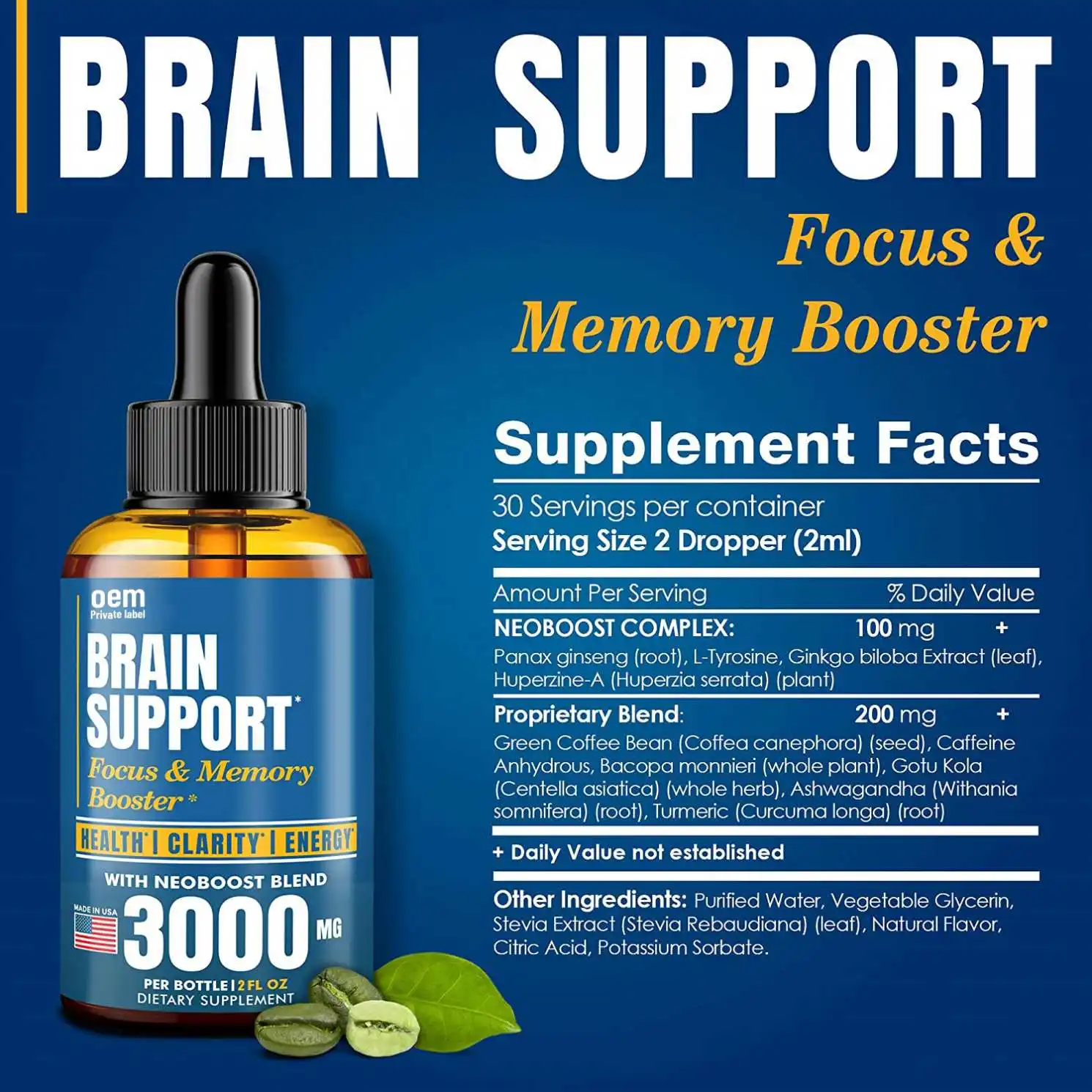 Brain Supplement Drops Health Supplement Food Supply Natural Nootropic Drops Nootropics Brain Memory Booster Energy Supplements