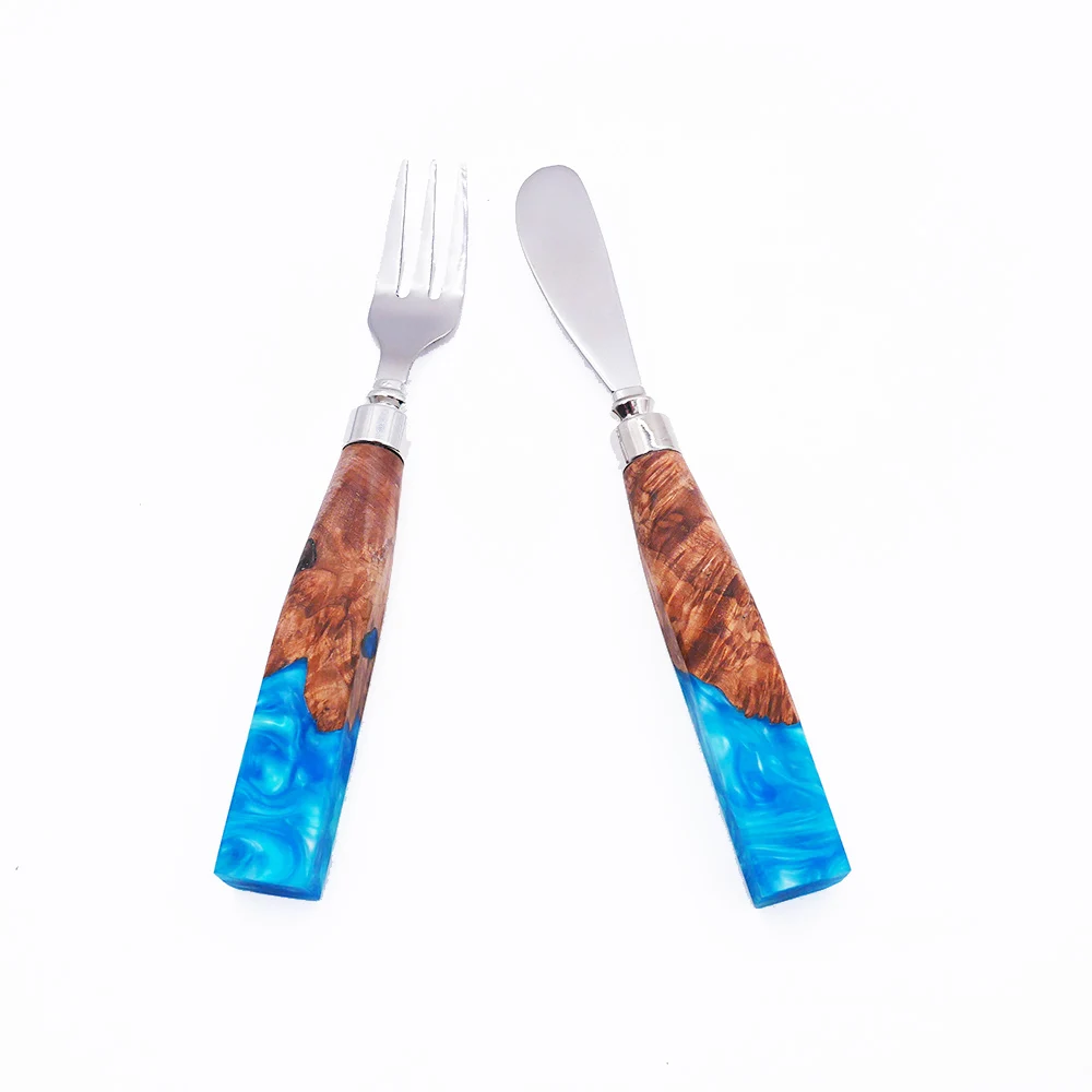 4 pieces resin artist wooden craft handle 304 stainless steel cheese knife sets