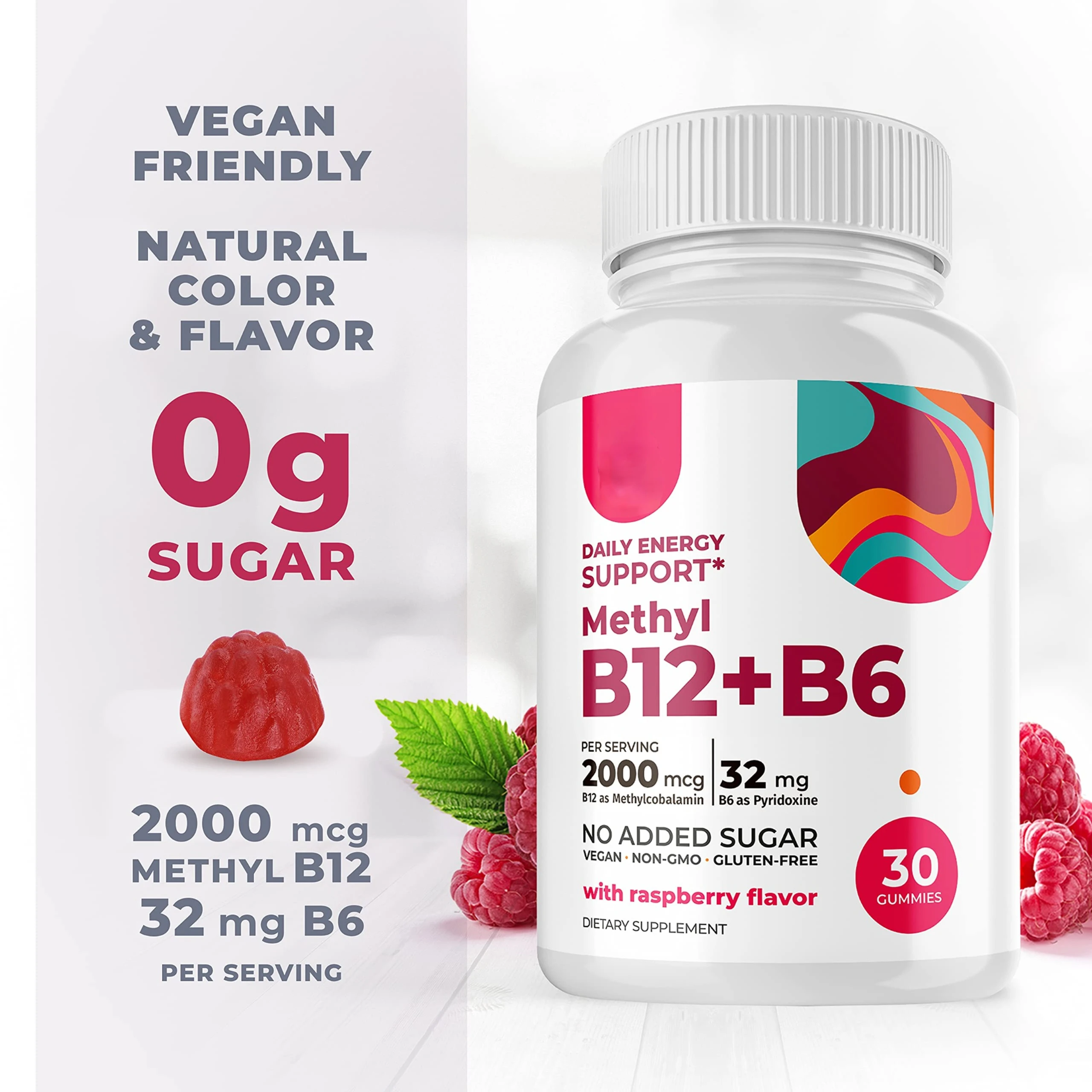 Custom Private Label Vitamin B6 B12 Gummies 2000 mcg Methyl B12 Brain Nerve System Energy Support Multivitamin Supplements