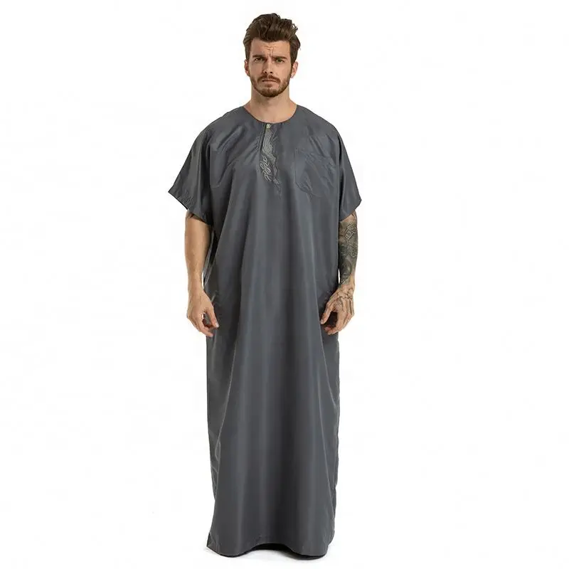 
Men Kaftan Jilbab Arbric Jubba Muslin Short Sleeves Clothes Abaya Thobe 