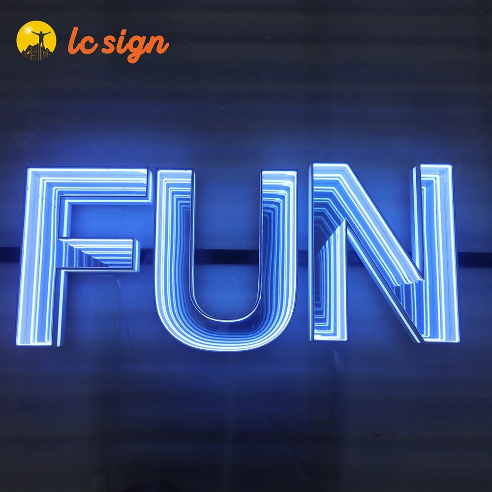 3D art advertising infinity mirror sign  Melaleuca mirror abyss mirror infinity neon letter sign