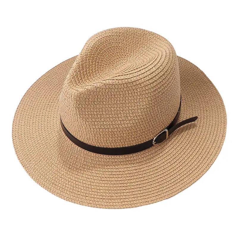 Ruimantike New Style Cowboy Beach Summer Jazz Belt Buckle Sun Hats Wide Brim Men Women Paper Straw Fedora Panama Hat