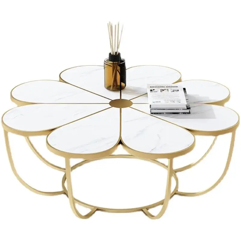 Custom contemporary hotel home decor gold and white stainless steel pedestal luxury marble top coffee table