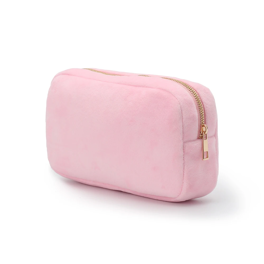 Private Label Design 4 Size Embroidery Logo Plush Terry Cloth Towelling Make Up Case Towel Packaging Cosmetic Bag