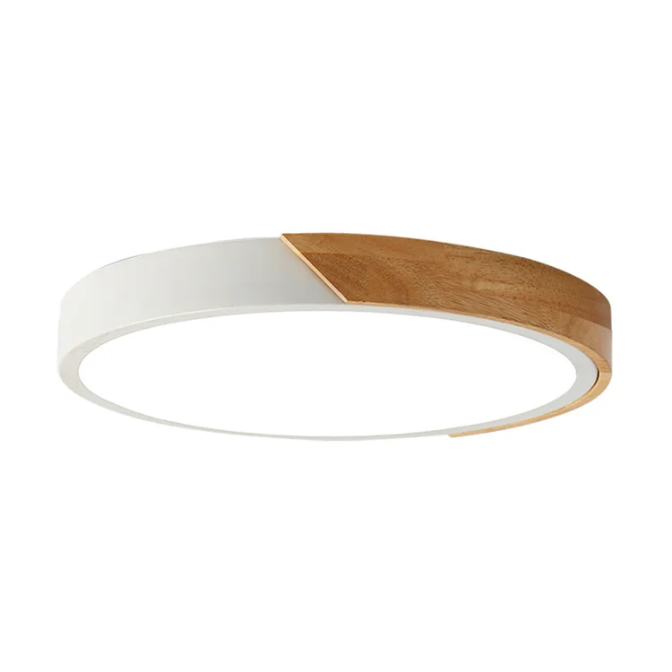 Nordic LED White Wooden Flush Mount Ceiling Lighting Fixture Home Decor Modern Acrylic Round Ceiling Lamp For Indoor Bedroom 12W