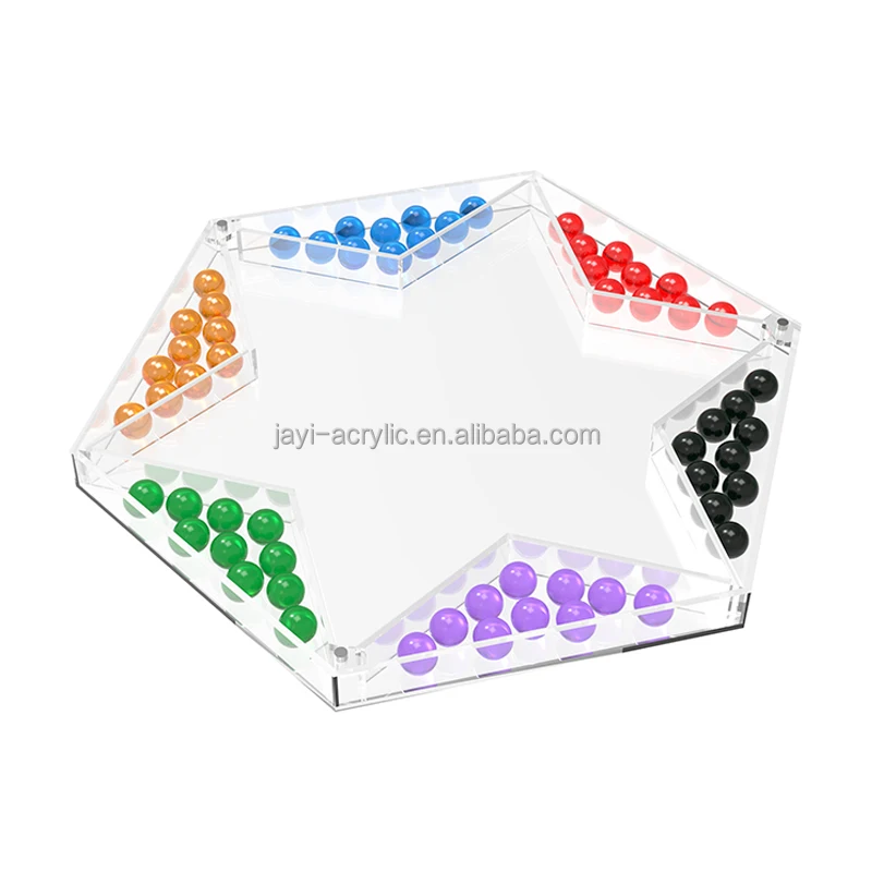 JAYI Custom Acrylic Chinese Checkers Lucite Board Game Set with Colorful Glass Marbles