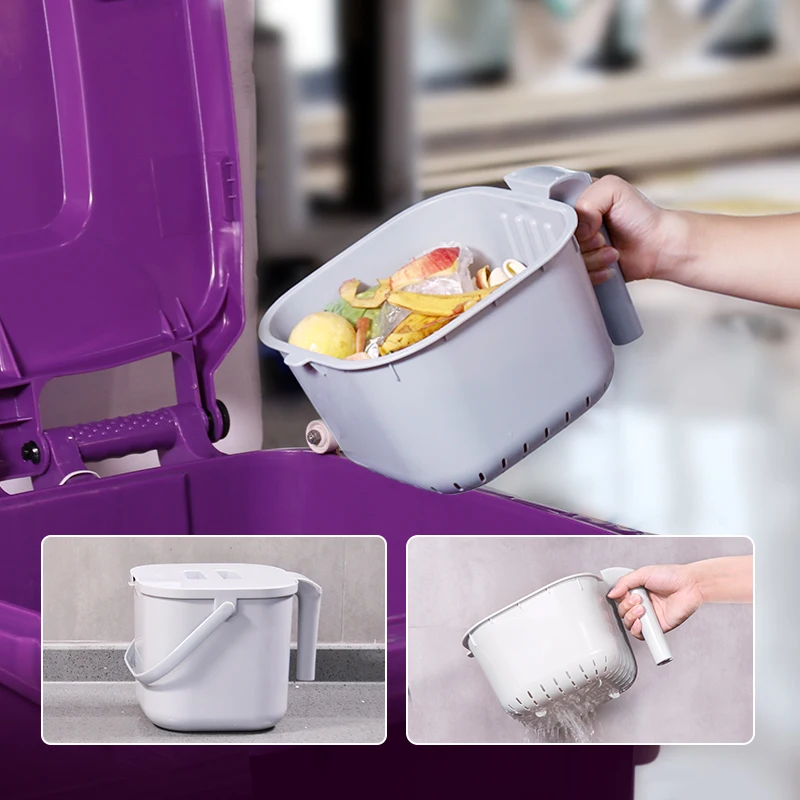 Patent design 7L open top handheld grey square PP plastic small kitchen food waste bins with lid for home