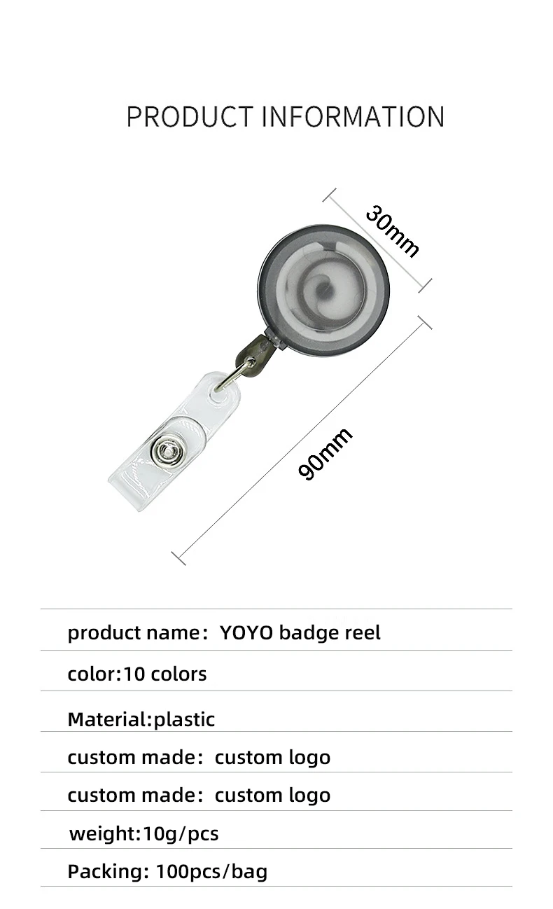 Custom logo YOYO retractable reel ID badge pull reel YOYO with Alligator clip for ID card holder