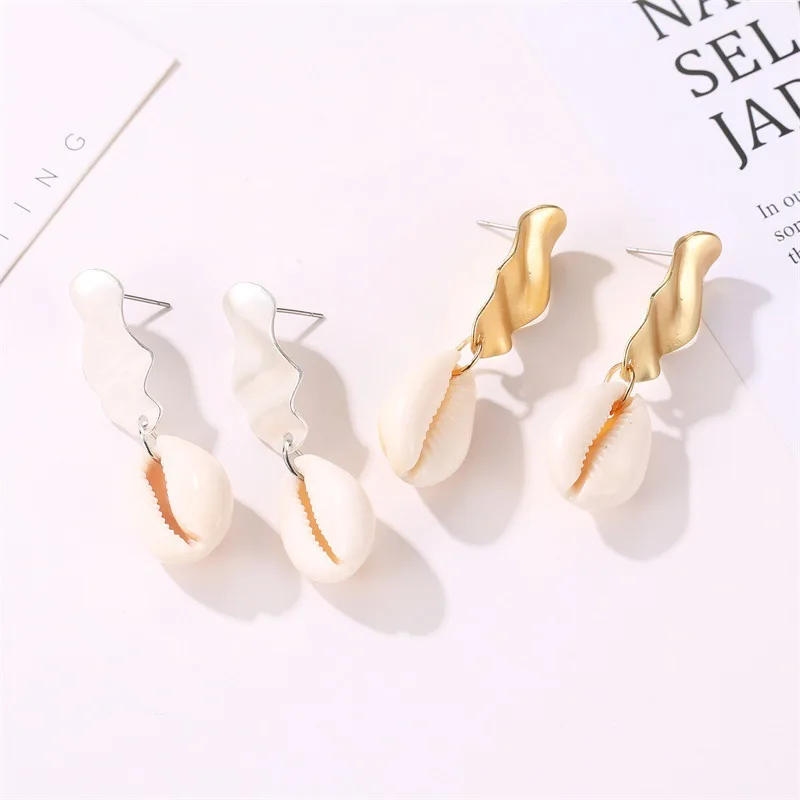JER-197030 Korean Tortoiseshell Abalone Cowrie Seashell Sea Coconut Conch Gold Plated Pearl Tortoise Natural Snail Shell Earring