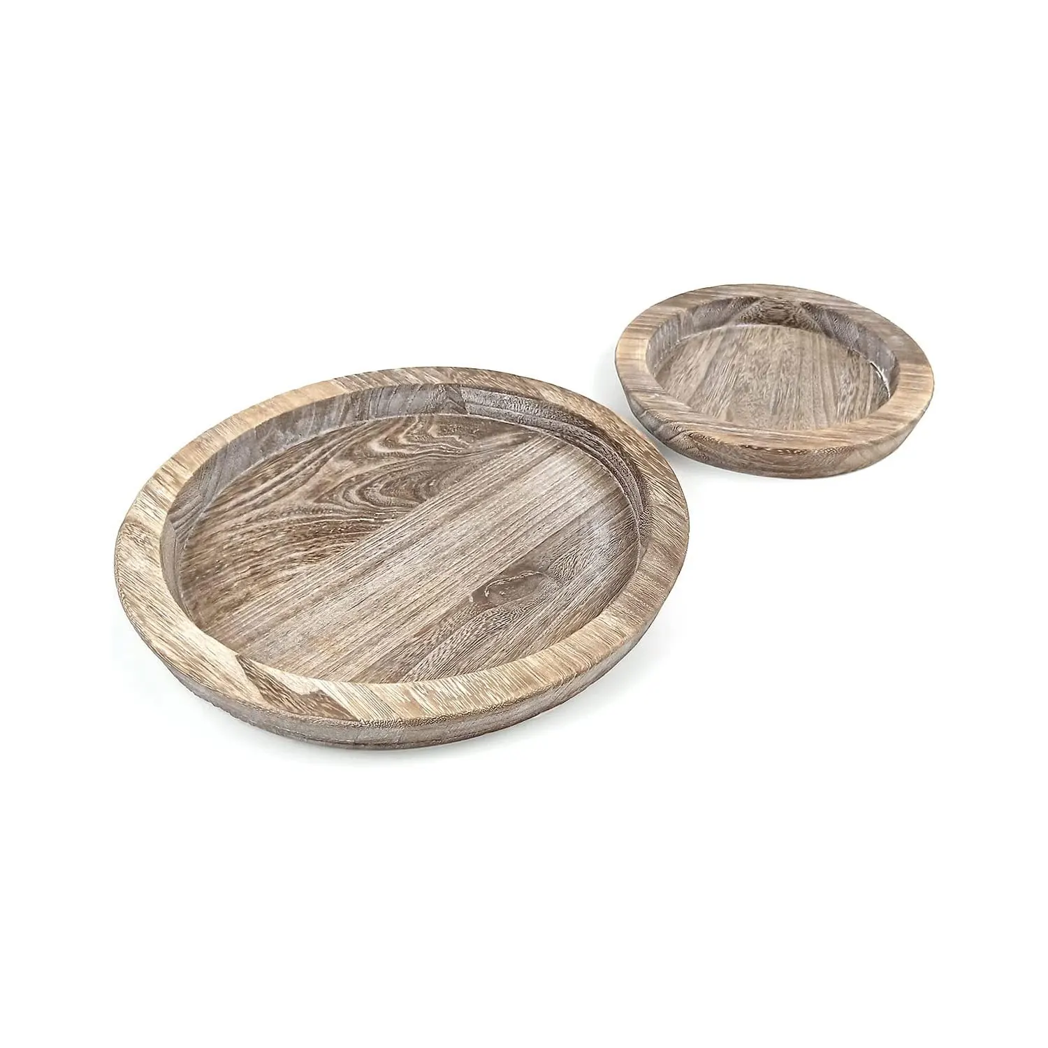 Wood Tray Wooden Fruit Candy Snack Round Plates,Home Decor,Carbonized,Archaize,Set of 2,Large and Small