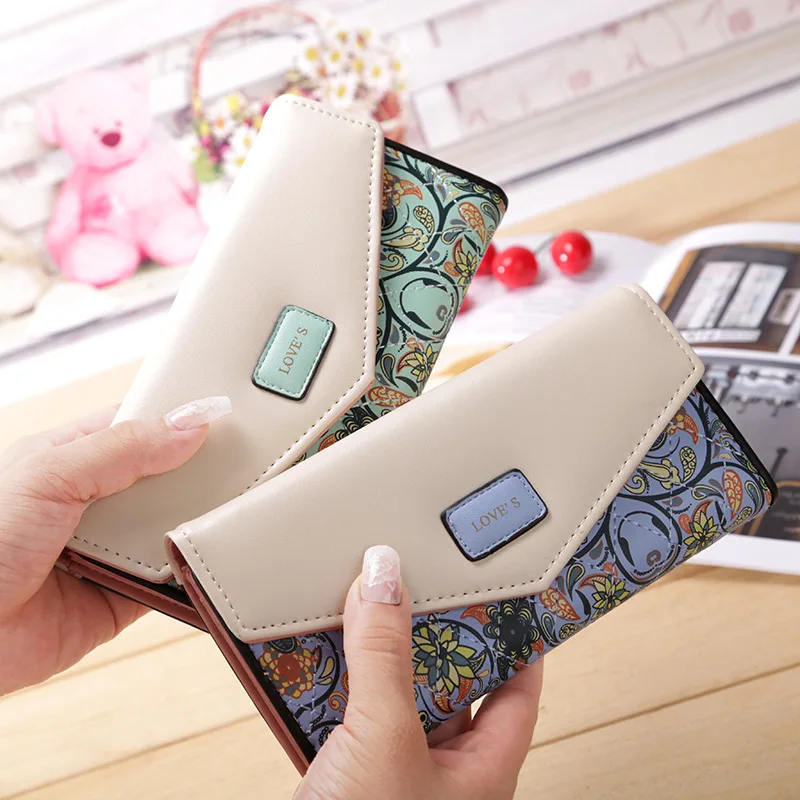 Vintage Print Wallet For Women Budget Wallet With Cash Envelopes Purse ID Credit Card Holders Ladies Leather Wallet
