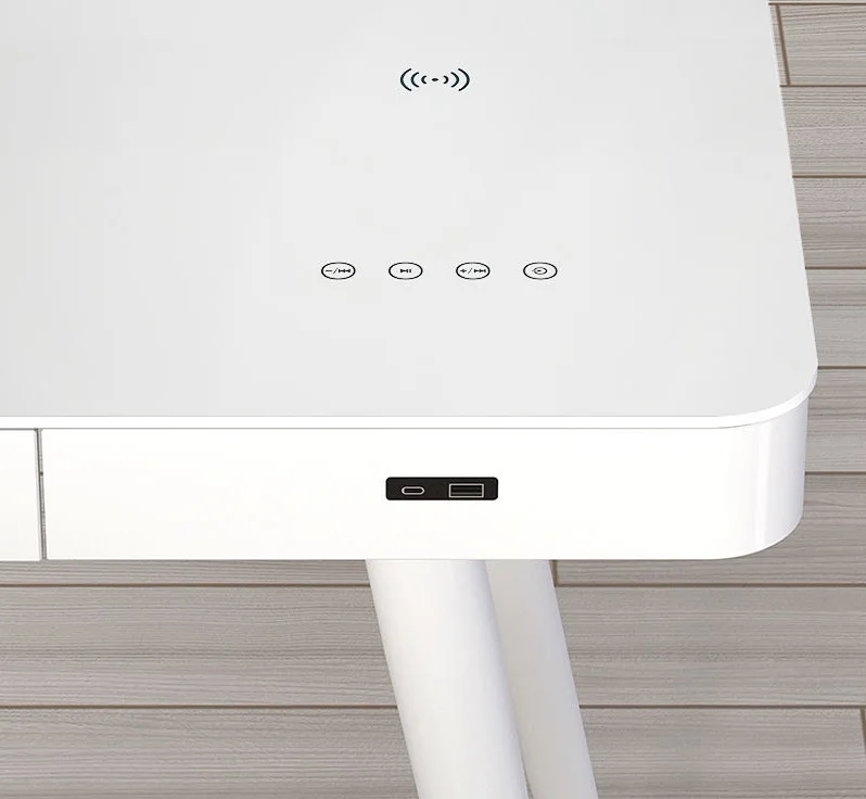 High Quality Modern Office computer table tempered glass computer desk wireless charger