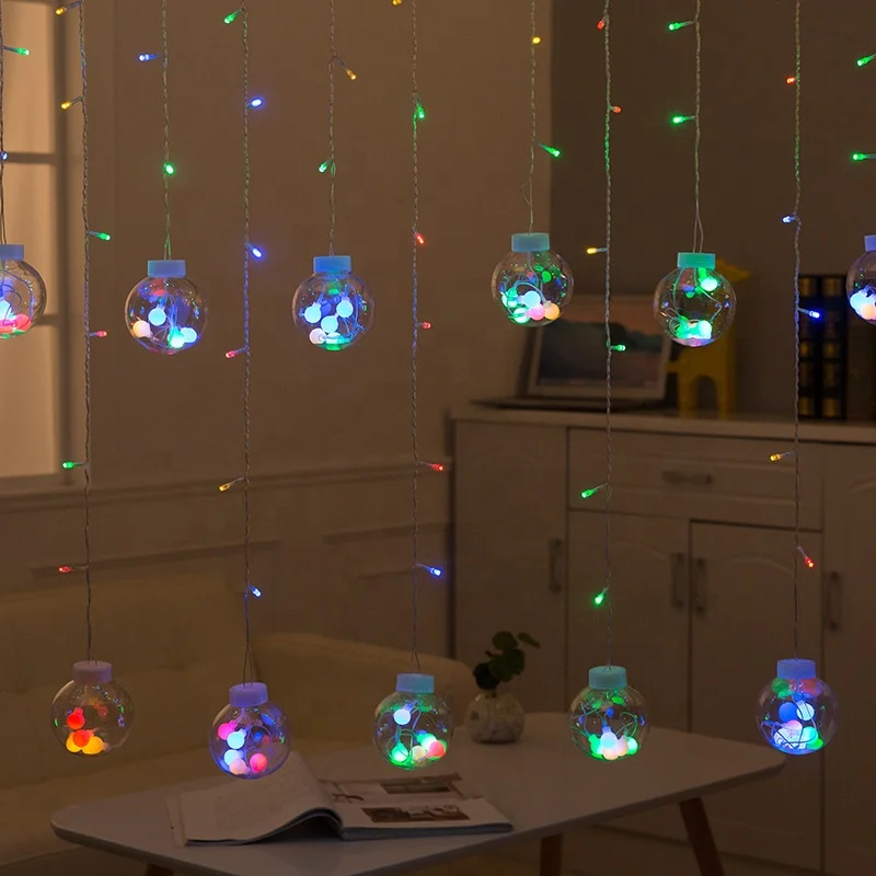 LED Christmas Curtain String Lights with PVC Ball Lamps Waterproof Wall Window Christmas Decorations for Party Lighting
