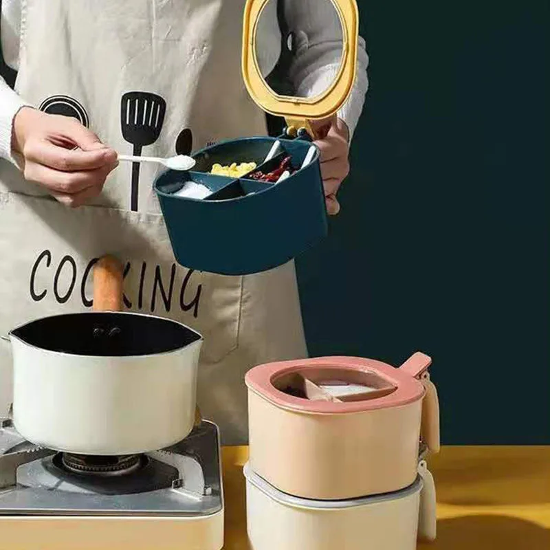 JTX346 Multi Compartment Herb Spice Jars Pots Kitchen Accessories Condiment Storage Container 4 In 1 Plastic Seasoning Box