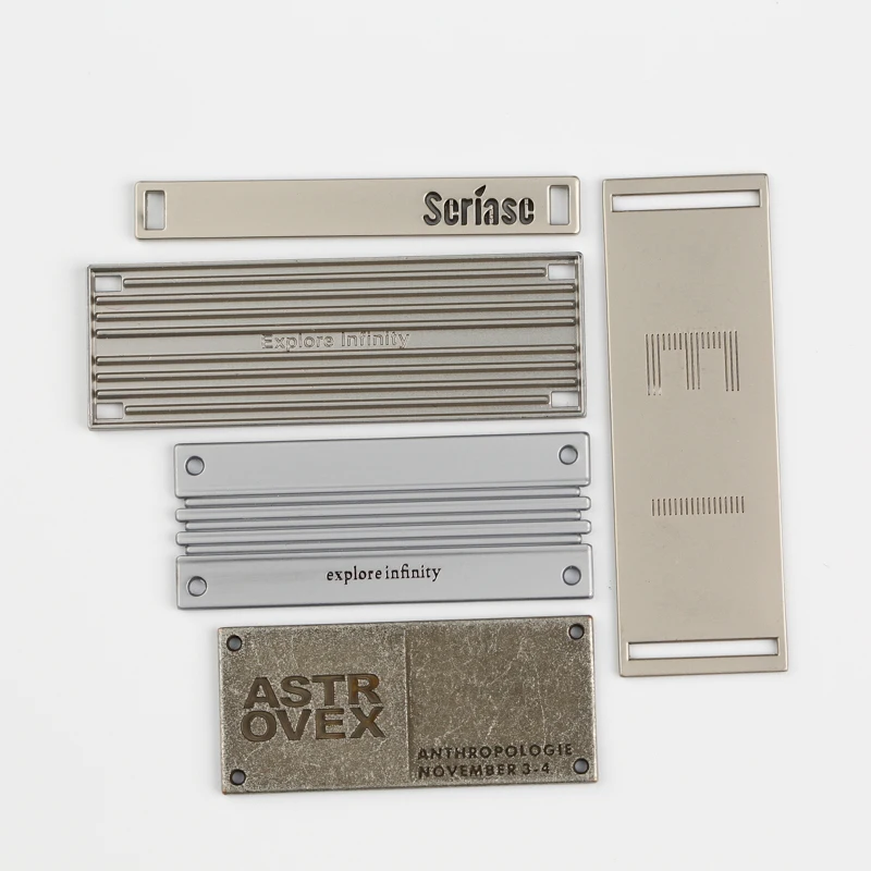 High Quality Custom Brand Name Letter Engraved Plate Tag Garment Metal Logo Labels for Clothing Alloy Garment Labels