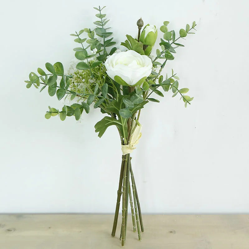 High Quality 38CM Artificial Rose Bunch for Weddings and Bride Holding Flowers for Crochet Decorations Wholesale