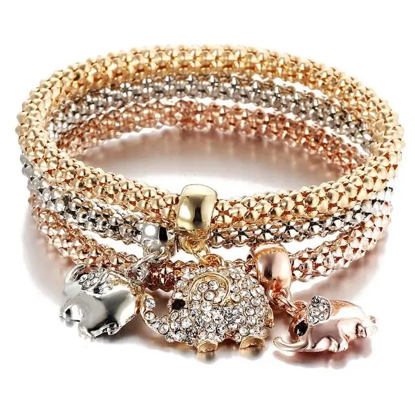 Fashion 3Pcs Elastic Cubic Zirconia CZ Crown Bracelets Creative Gold Tone Popcorn Corn Chain Valentine Bracelets for Women 2020