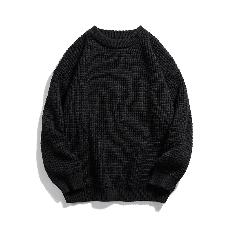 Solid color round neck sweater men lazy wind retro BF wind knit folded coat winter mens knit sweater