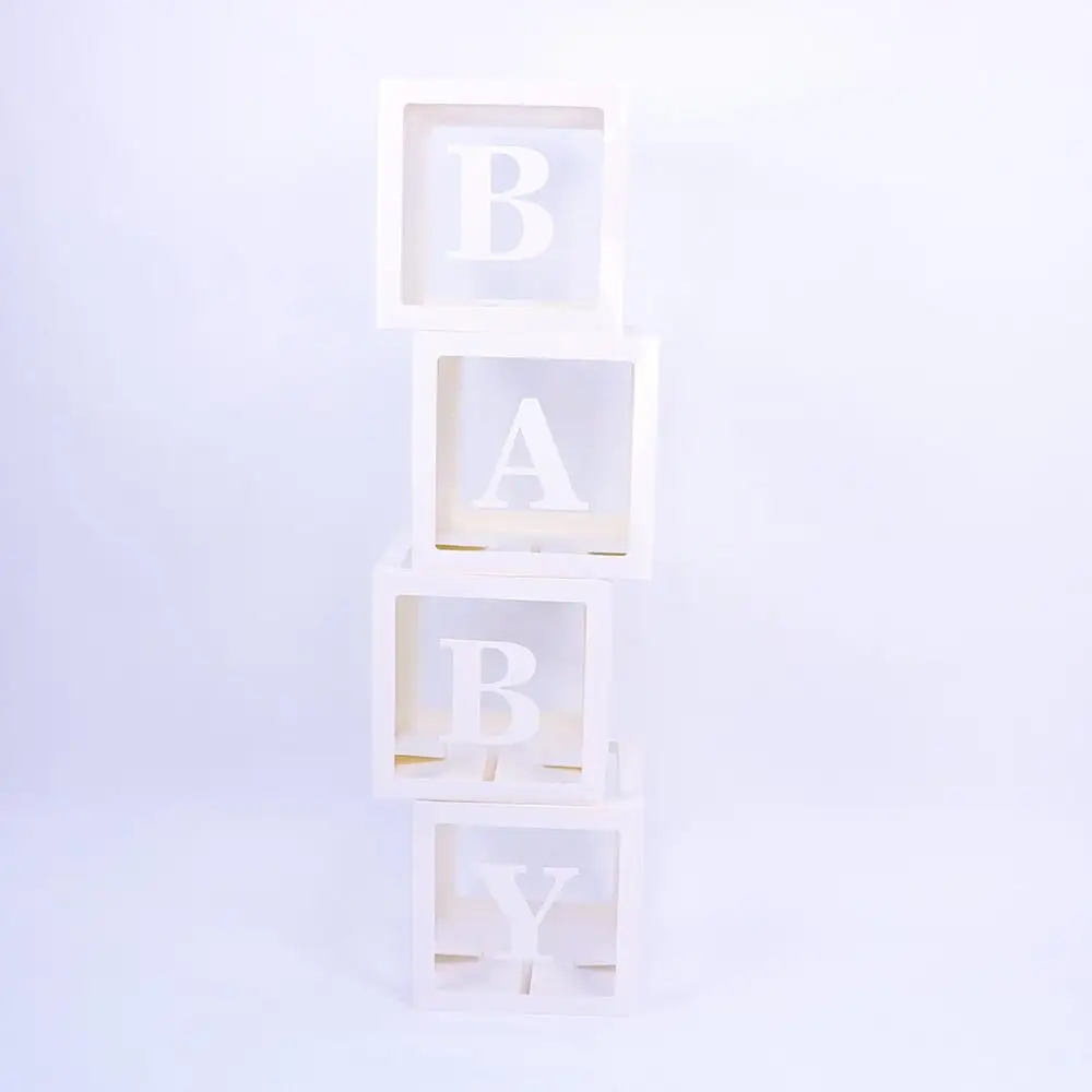 4pcs DIY Plastic Transparent Decoration Box Baby Blocks Boy Girl Baby Shower Decoration Backdrop Wedding Birthday Party Supplies