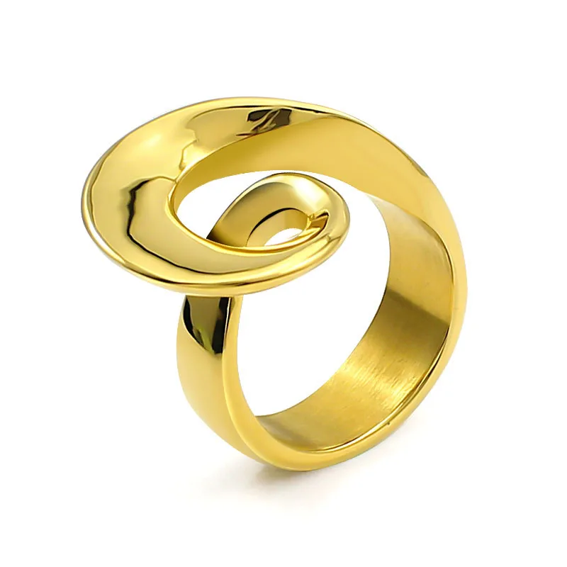 Steel/Gold Color Chain Round Shape Ring Luxury Wide for Unisex Fashion 316L Stainless Steel Ring Finger Rings