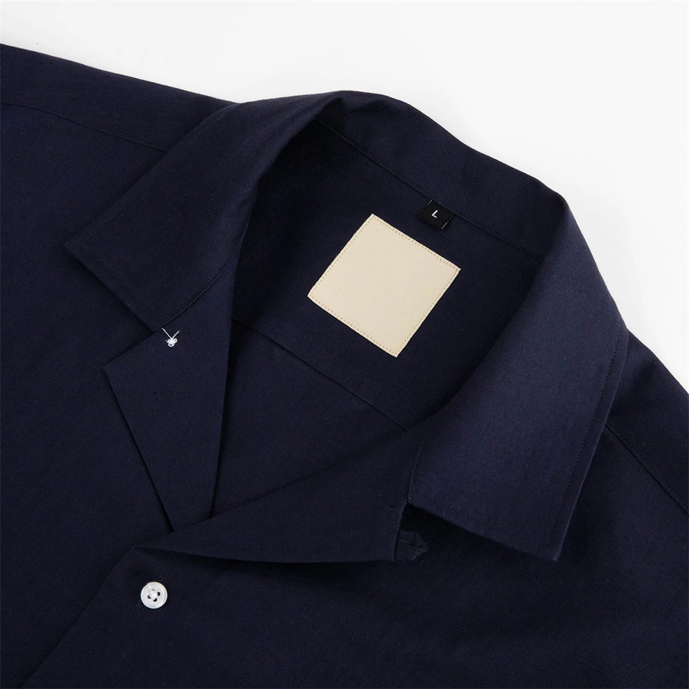 Wholesale custom print pattern comfortable breathable high quality solid color cotton linen shirt for men