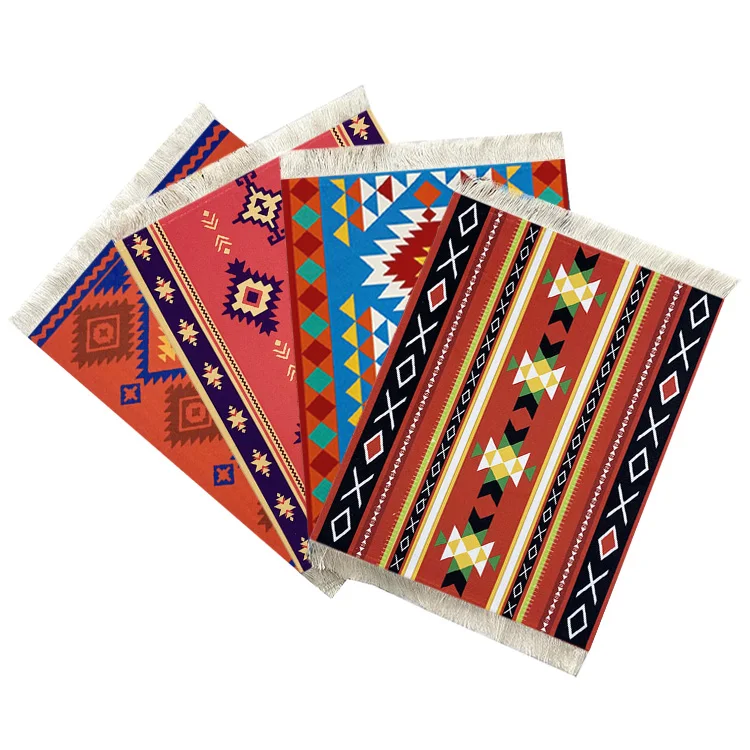 Tassel Rug Table Coasters Table Drink Holders Oriental Design Rubber Base mug coaster Cloth Carpet Drink Mats