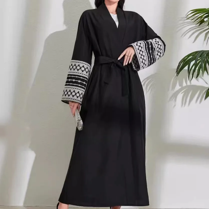 Open Abaya 2024 Palestine Keffiyeh Embroidery Kimono Muslim Luxury Turkish Abayas for Women Dubai Islamic Clothes Kaftan