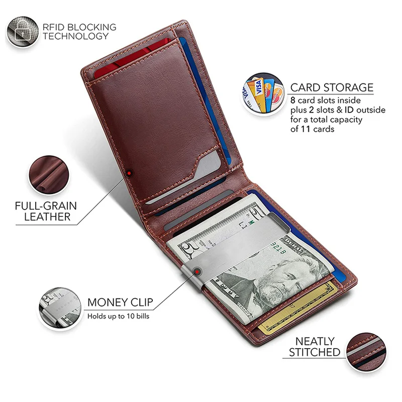 Customize Hot Selling Minimalist Mini Bifold Mens Money Clip Wallet  Slim Front Pocket RFID Blocking New Wallet