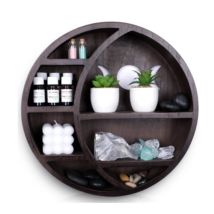 Modern Floating Hanging Shelves Wooden Ornaments Display Racks Wood Decorative Wall Moon Shelf