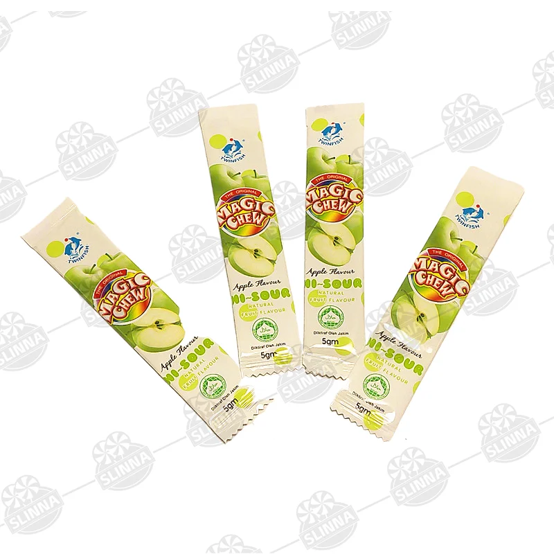 New taste fruit flavor sour chew candy fruit soft candy bag package halal magic chew gummy candy