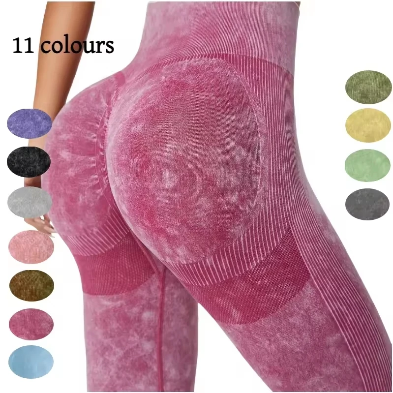 New Design Non slip waistband Acid wash Three Push Up High waist Nylon Timmy Control Hit Scrunch gym Yoga Pants leggings Tights