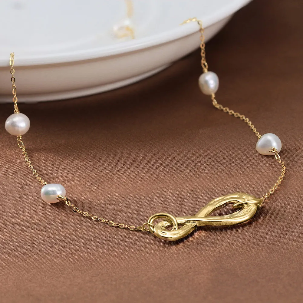 Trendy Gold Vermeil S925 Sterling Silver Fresh Water Pearl Infinity Necklace