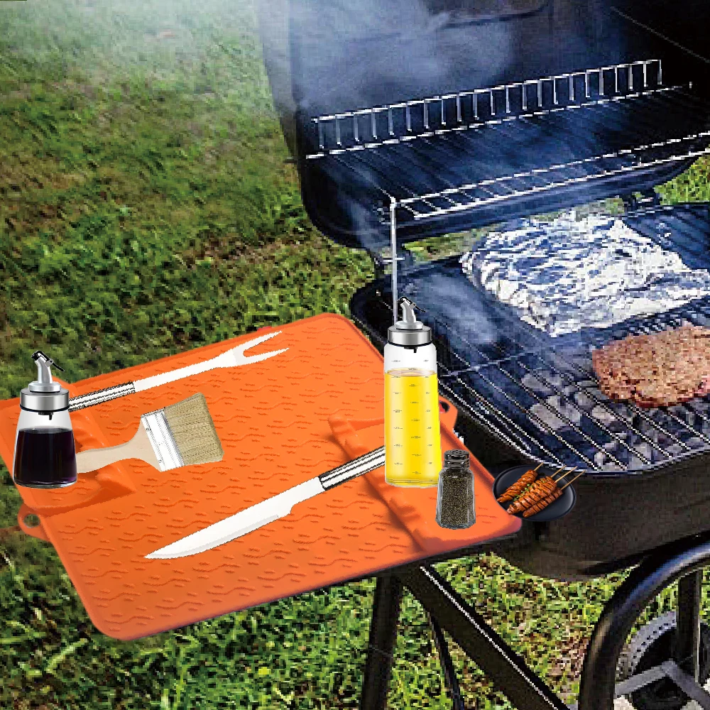 Eco-friendly Silicone Griddle Tools Mat for Blackstone Large blackstone Spatula Mat with Drip Pad for Outdoor Grill Kitchen