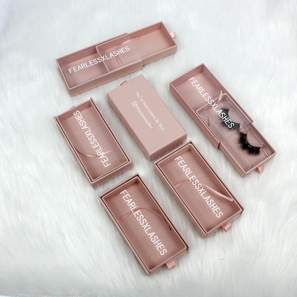 B566 lash tile box custom logo empty pink pvc drawer eyelash packaging box